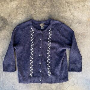 Abercrombie & Fitch Vtg Cardigan Sweater Wool Blend Women's L Navy Floral